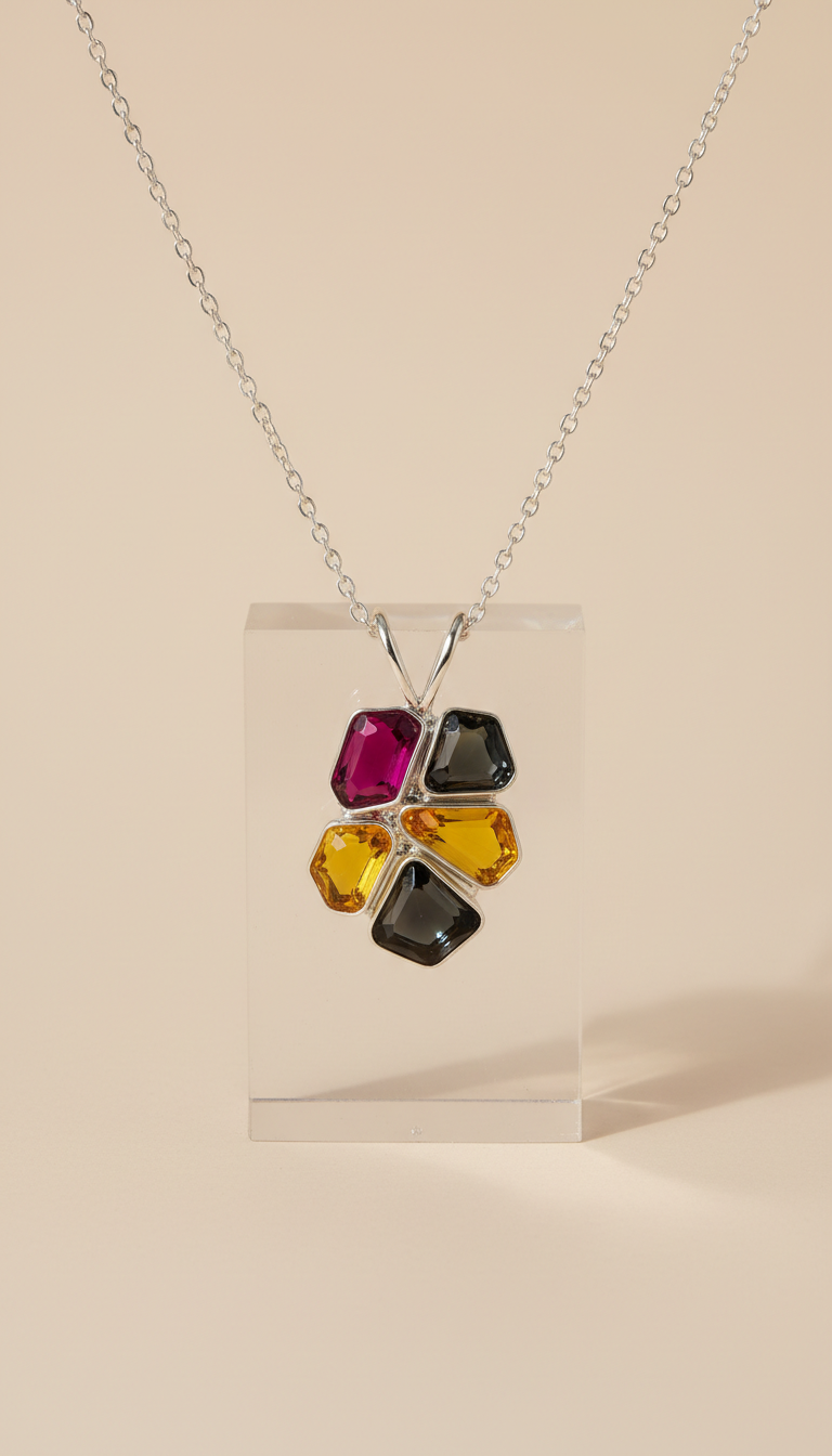 Colorful glass stone pendant necklace