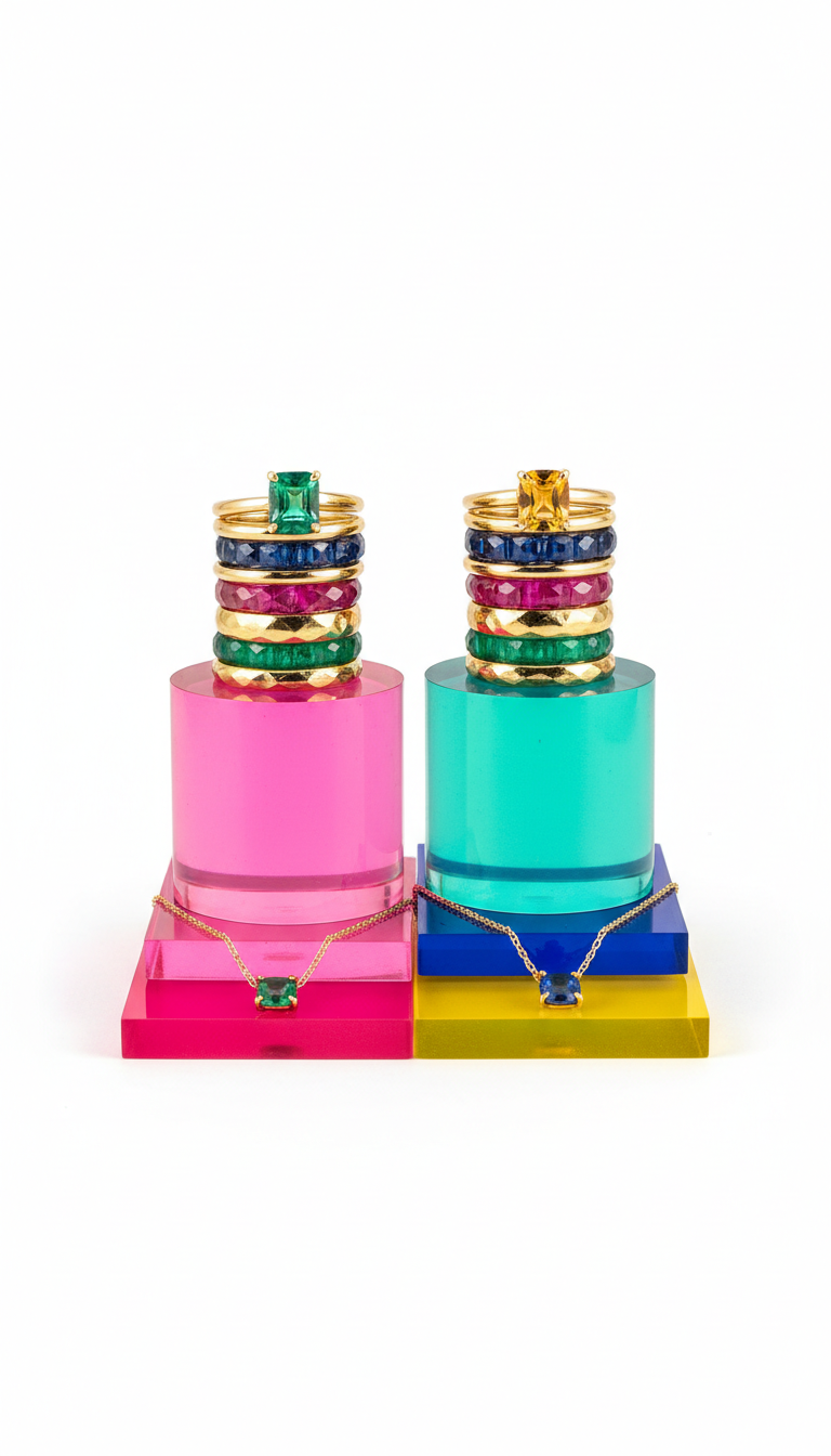 Stackable glass gemstone rings